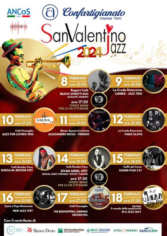 Programma San Valentino Jazz dall'8 al 18 febbraio